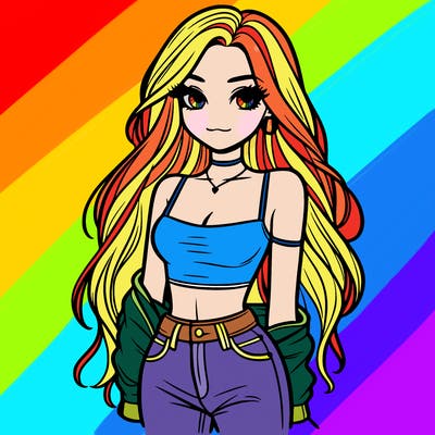 long haired girl with crop top and jeans