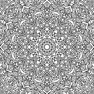 This stunning fractal geometric mandala coloring page features a mesmerizing array of self-similar patterns and intricate details. Perfect for adults and teens, it offers a relaxing and creative escape into the world of geometric art.
