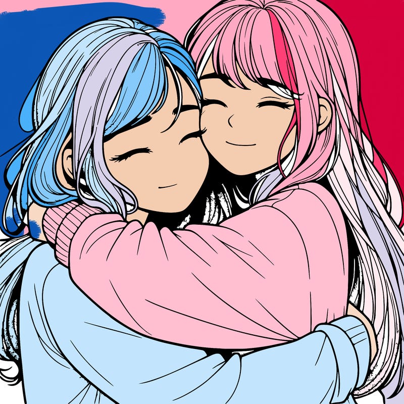 realistic two girls hugging