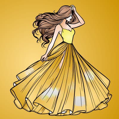 realistic woman with dress flowing in the wind