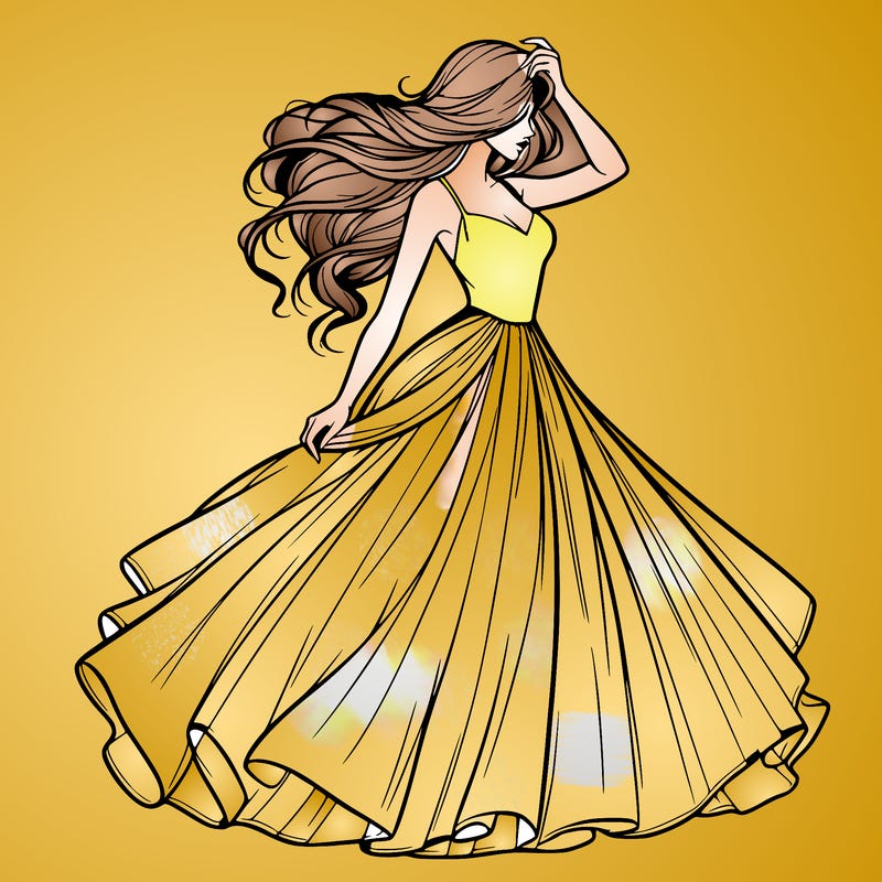 realistic woman with dress flowing in the wind