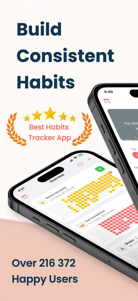 Habit Tracker - HabitPal - HabitPal app interface showing habit heatmaps and daily routine progress on iPhone screens