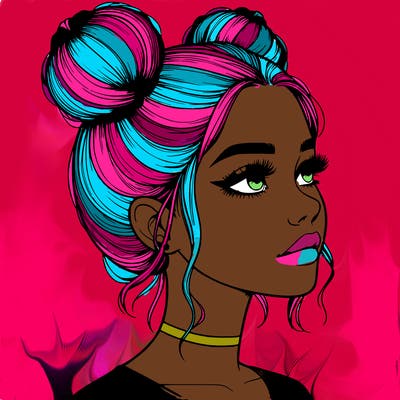 realistic girl with buns on the top of her head