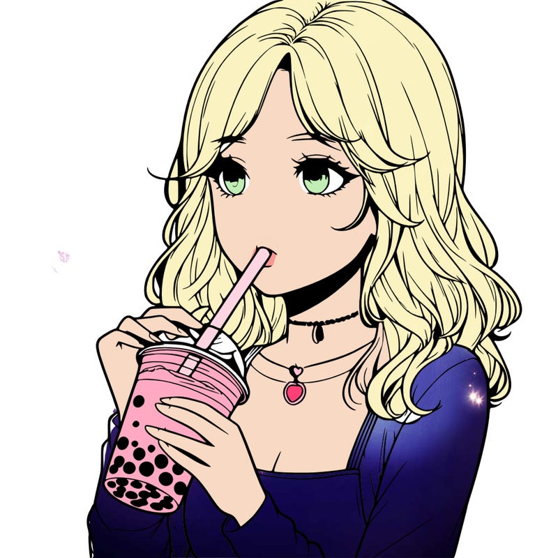 realistic girl drinking boba tea