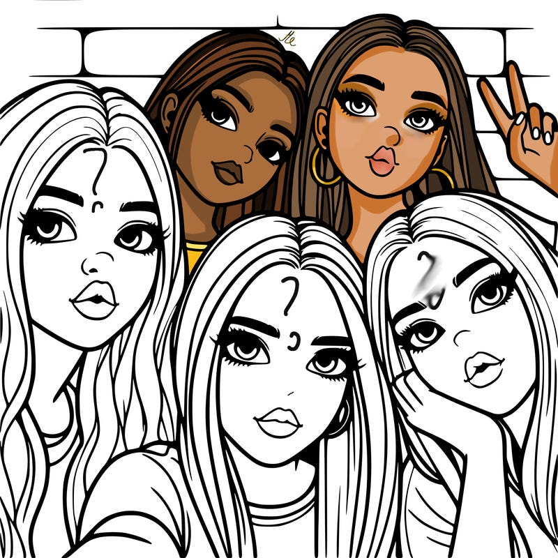 group of teen girls friends y2k up close in a selfie