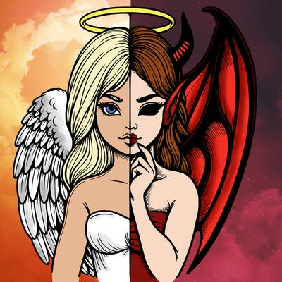 realistic angel half demon