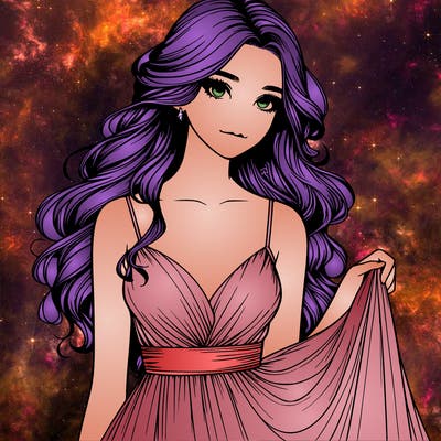 realistic girl in flowy silky prom dress