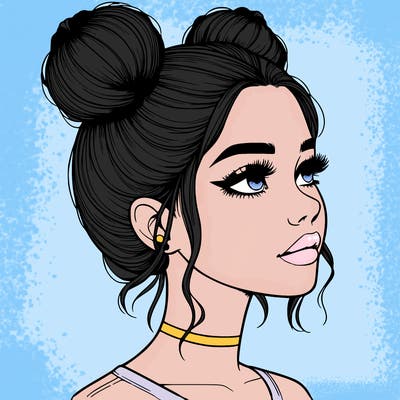 realistic girl with buns on the top of her head