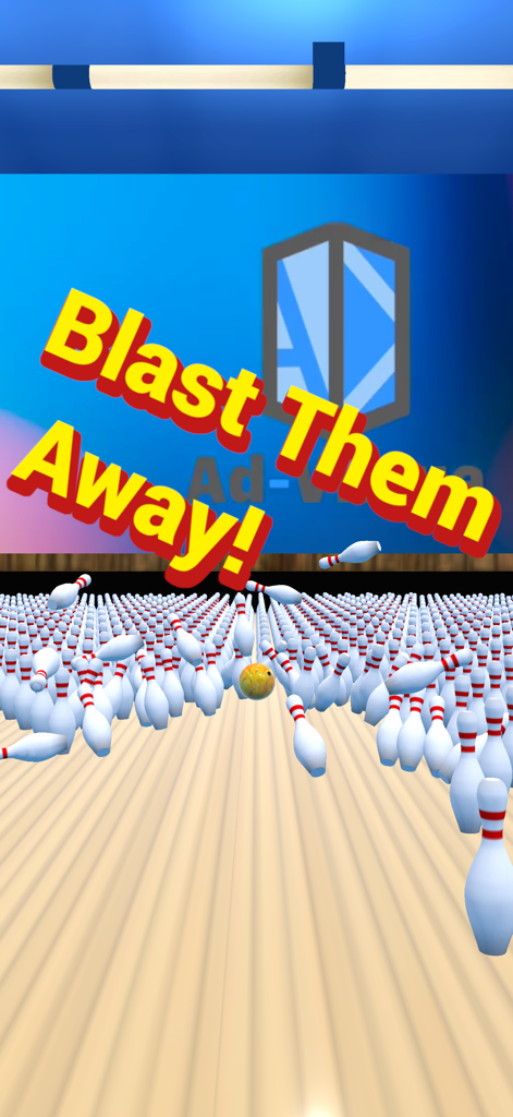 1000 Pin Bowling - Captura de pantalla del juego de 1000 Pin Bowling que muestra una bola golpeando cientos de bolos con el texto ¡Explótalos!