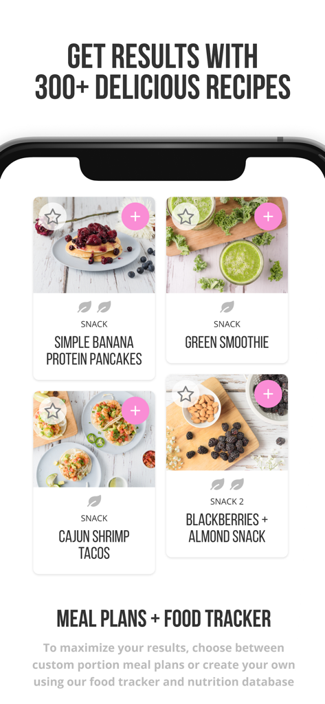 Bodylura app interface for meal plans and food tracker featuring healthy recipe cards