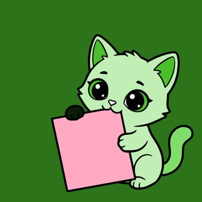 a small cat with a blank sheet of paper in its hand. the cat is sooooooo cute!