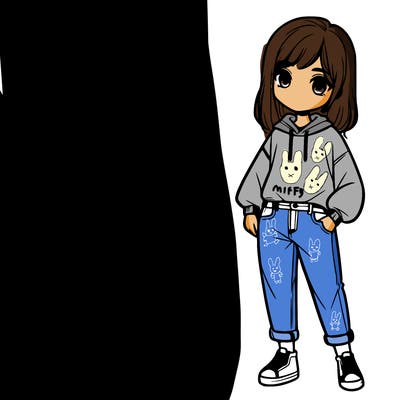 a girl in a sweatshirt and jeans