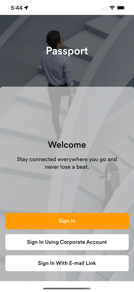 Passport by Nexudus - Passport by Nexudus welcome screen with sign in options for coworking members