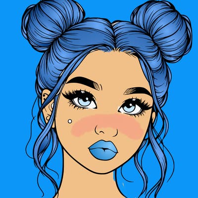realistic girl with two buns on her hair and lips