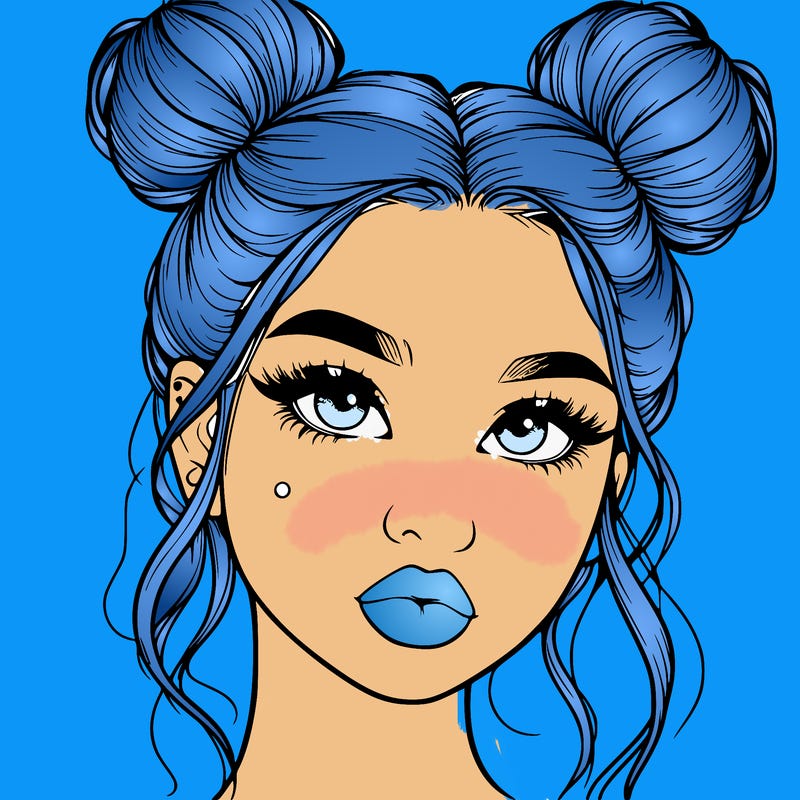 realistic girl with two buns on her hair and lips