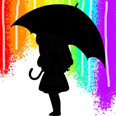 lonely girl holding black umbrella