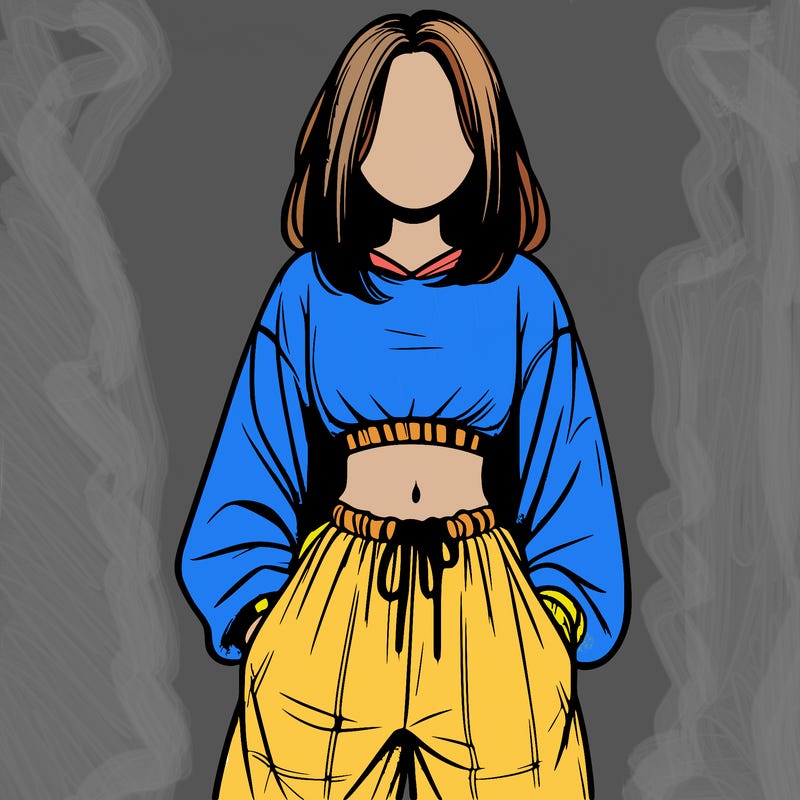 realistic girl faceless with baggy pants and a crop top