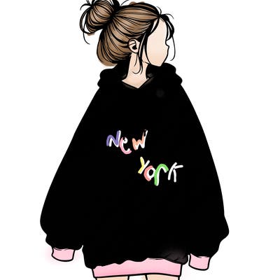 realistic girl with a oversized sweatshirt on and a bun