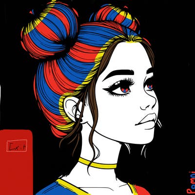 realistic girl with buns on the top of her head