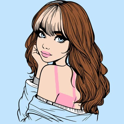 realistic girl with bangs looking over her shoulder