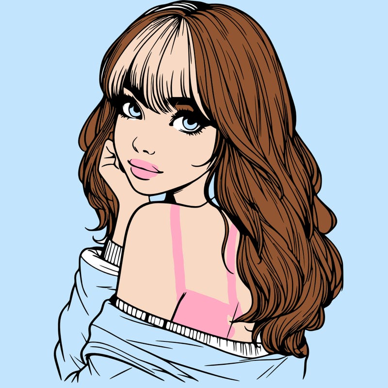 realistic girl with bangs looking over her shoulder