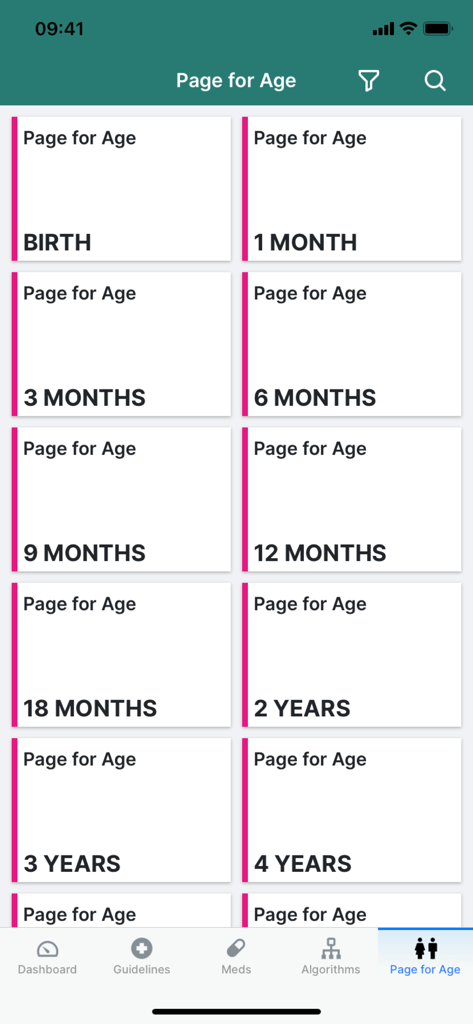 Pediatric age category selection screen for medical guidelines