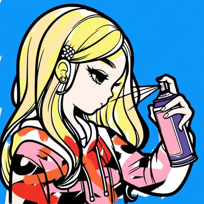 a realistic girl spray painting