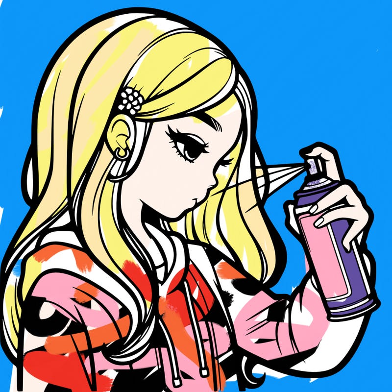 a realistic girl spray painting