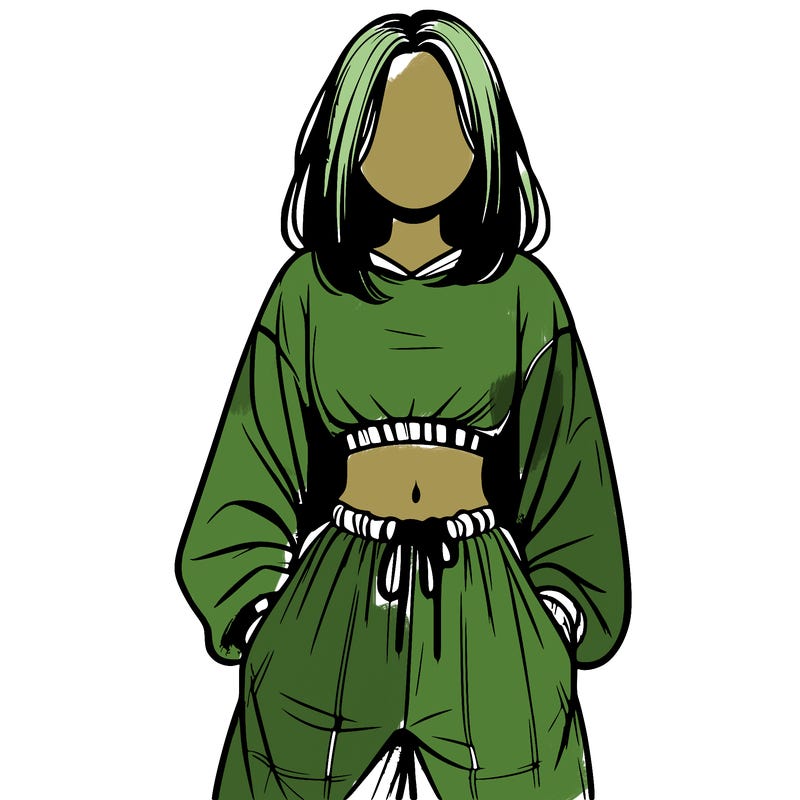 realistic girl faceless with baggy pants and a crop top