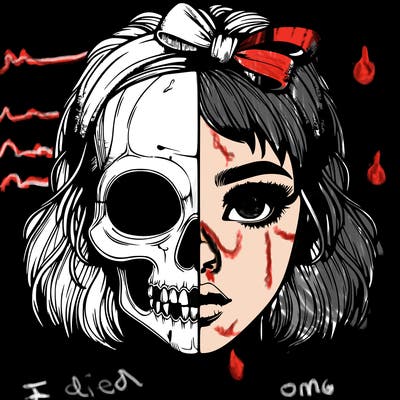 realistic girl with half skull mask