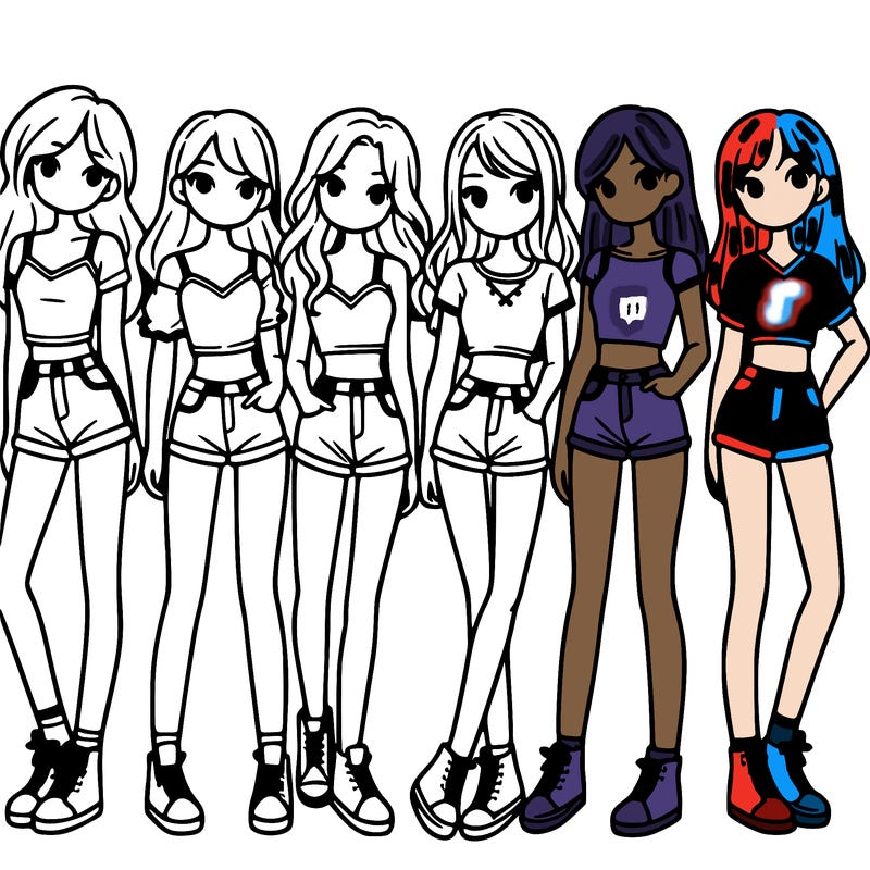 a group of girls wearing crop tops and shorts