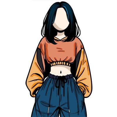 realistic girl faceless with baggy pants and a crop top