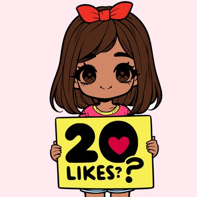 cute realistic girl holding a sign that says 20 likes?