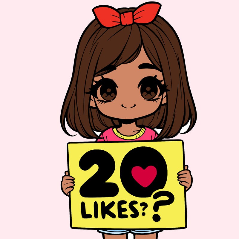 cute realistic girl holding a sign that says 20 likes?