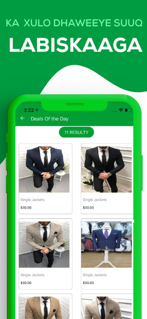 Dhaweeye - Dhaweeye app marketplace screen displaying deals on men's jackets