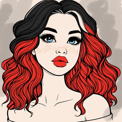 realistic girl with wavy hair and lips