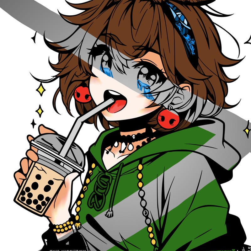 hot baddie anime girl drinking boba and biting the straw