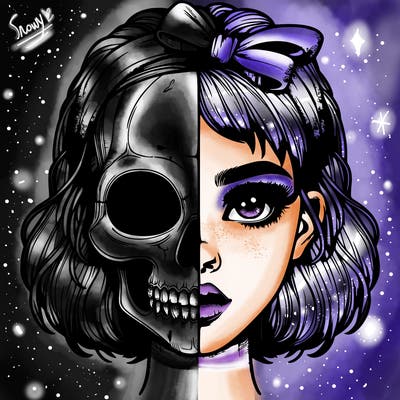 realistic girl with half skull mask