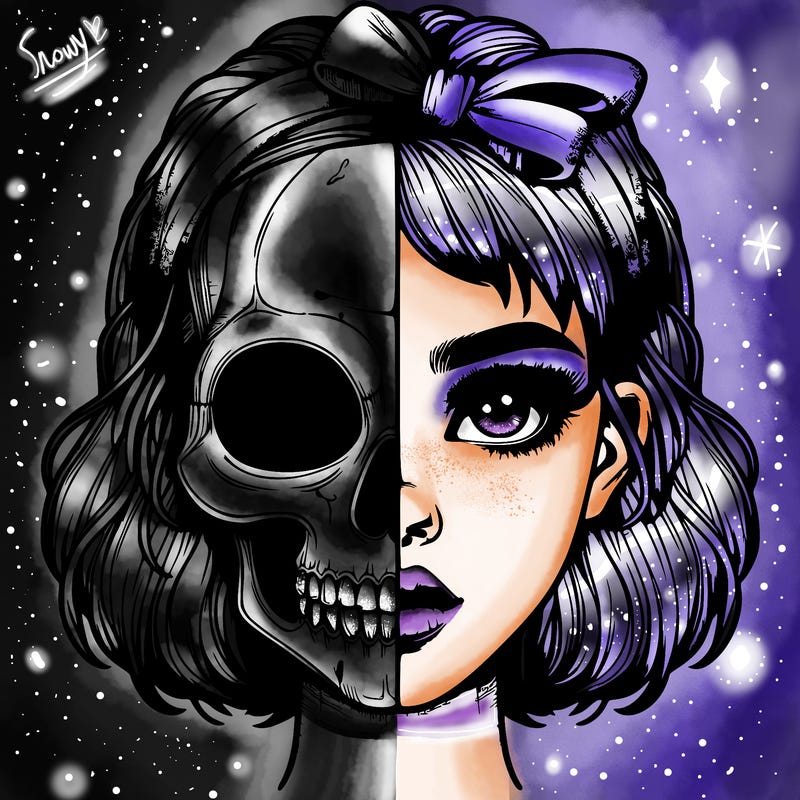 realistic girl with half skull mask