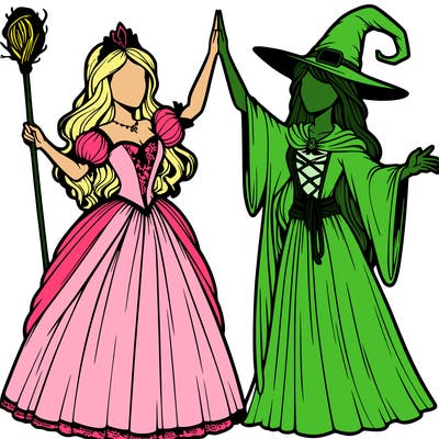 detailed realistic split of a princess and a witch