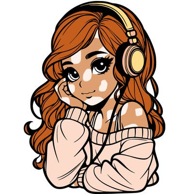 realistic girl listent to the music