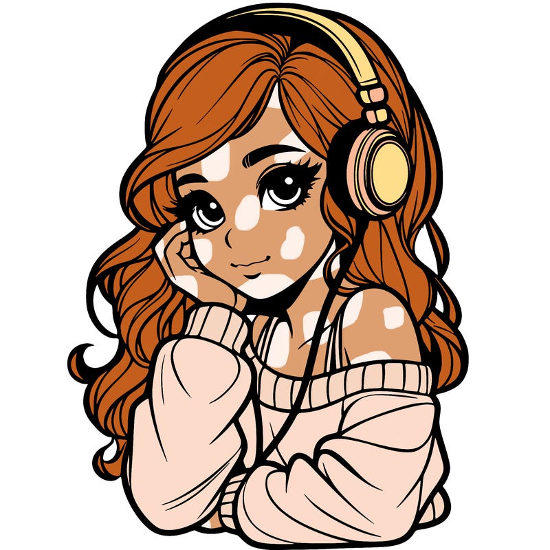 realistic girl listent to the music