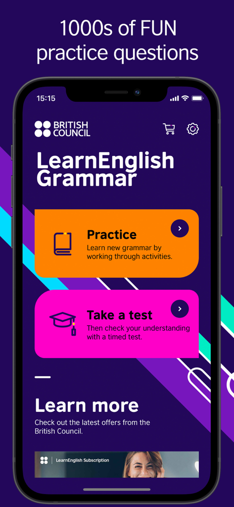 Pantalla de inicio de la aplicación LearnEnglish Grammar del British Council
