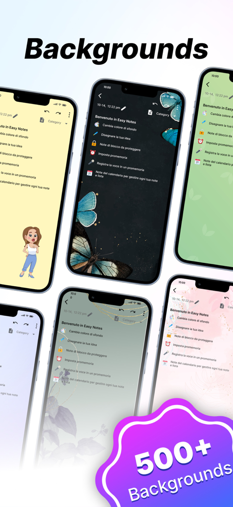 Notepad ++ - Colección de iPhones que muestran varios fondos de notas coloridos y artísticos en la aplicación Notepad plus plus