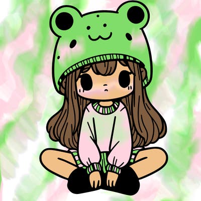 a girl wearing a frog hat and some frog socks