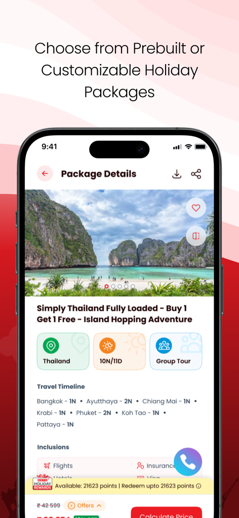 SOTC Holidays - SOTC Holidays app screen showing details for a Thailand island hopping tour package