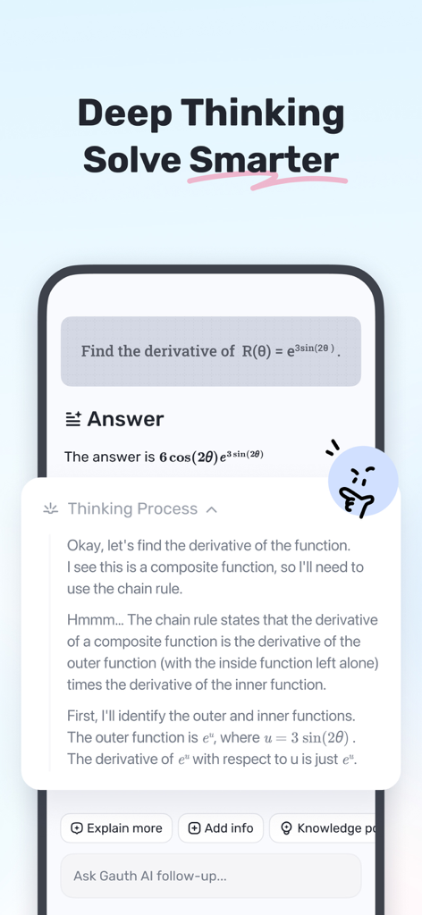 Gauth AI app interface displaying the Deep Thinking feature for a complex calculus problem