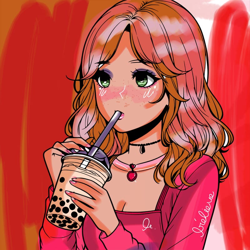 realistic girl drinking boba tea