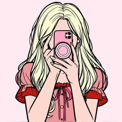 a realistic girl holding her phone taking pictures