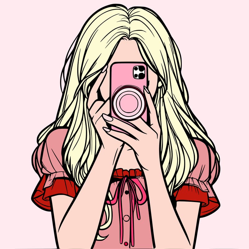 a realistic girl holding her phone taking pictures